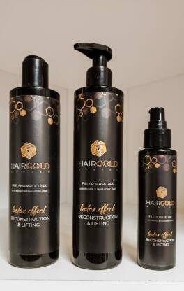 Hair Gold wygładzenie i regeneracja włosów zestaw szampon maska fluid
